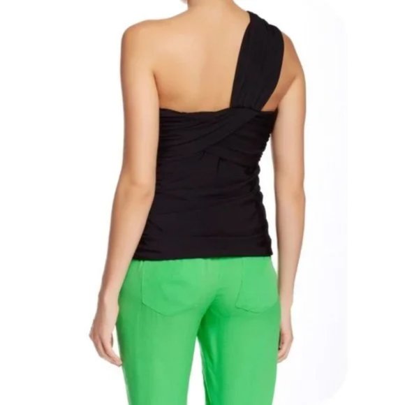 L.A.M.B by Gwen Stefani Black Ruched One Shoulder Retro Halter Top Size Medium - Picture 12 of 13